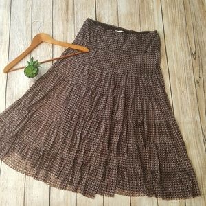 Sophie Max Long Brown Pink Tiered Skirt Modest